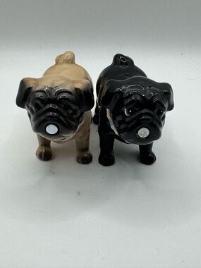 Ceramic Pug Dog Salt and Pepper Shakers - Black & Tan